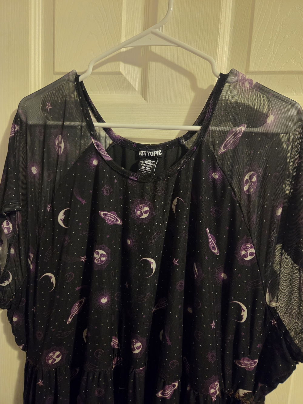 Black Mesh Celestial Print Dress with Purple Accents